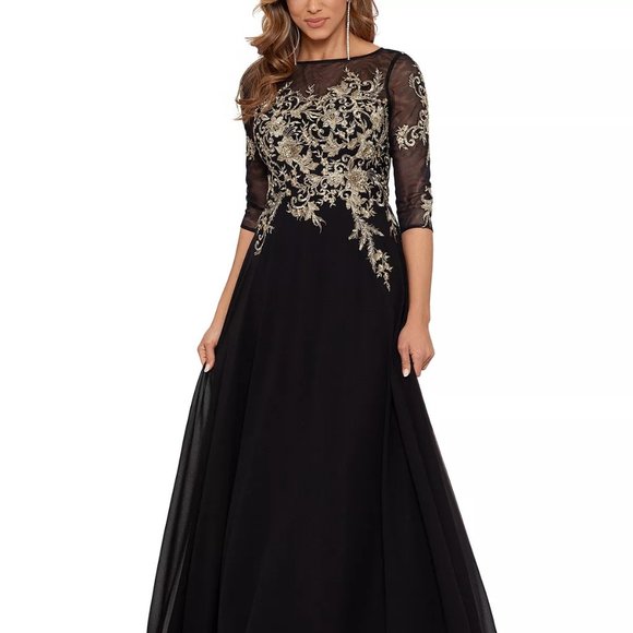 Betsy & Adam Women's Printed Pleated Gown Black Size 12 main image 1